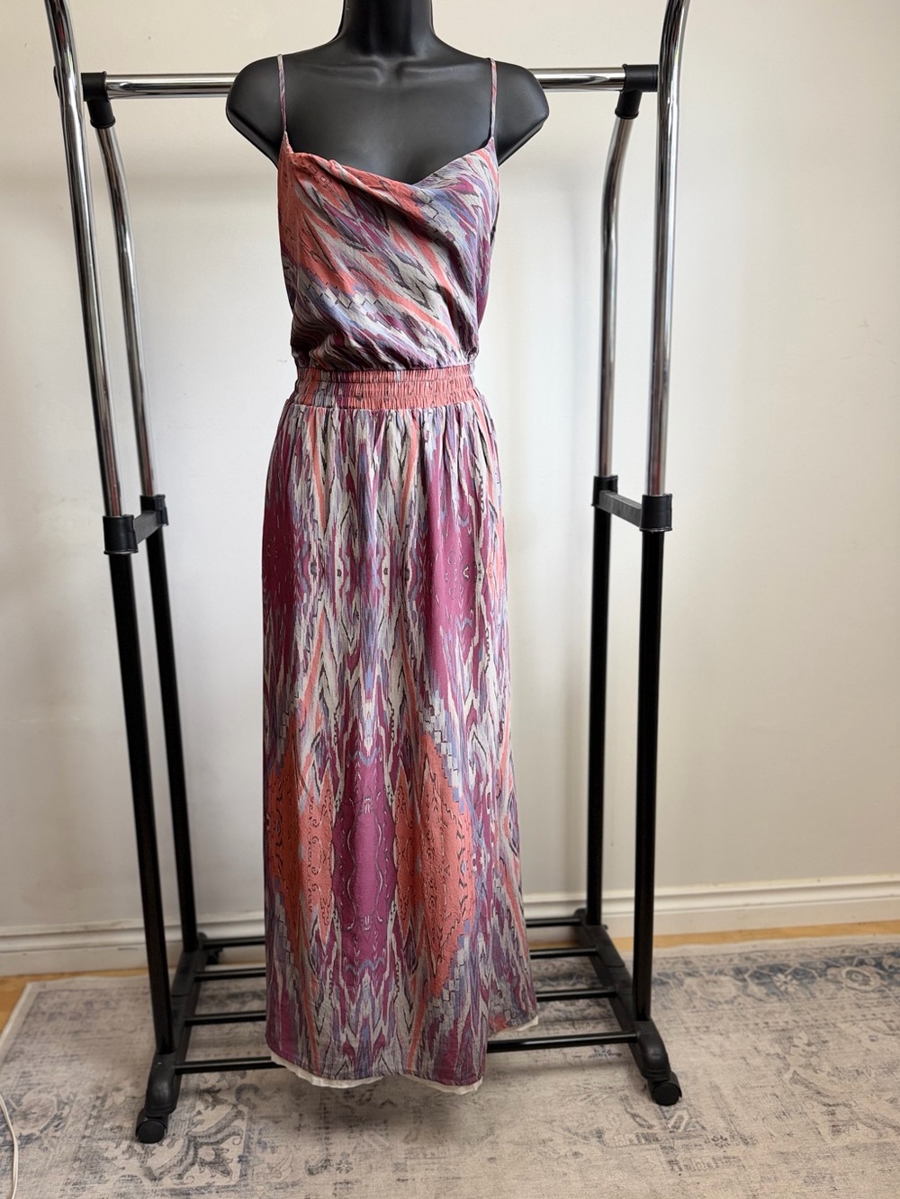 Nicole Bridger 100% Silk Ikat Print Maxi Dress